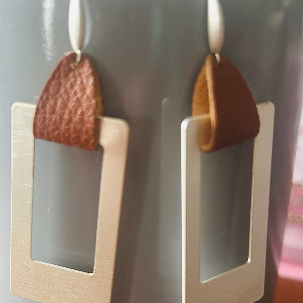Silver and Brown Geometric Earrings